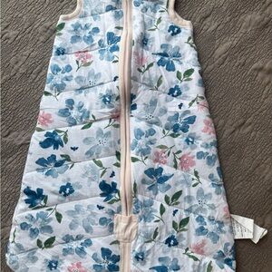 Organic Cotton Quilted Floral Blue & Pink Kids Sleep Sack, size Medium